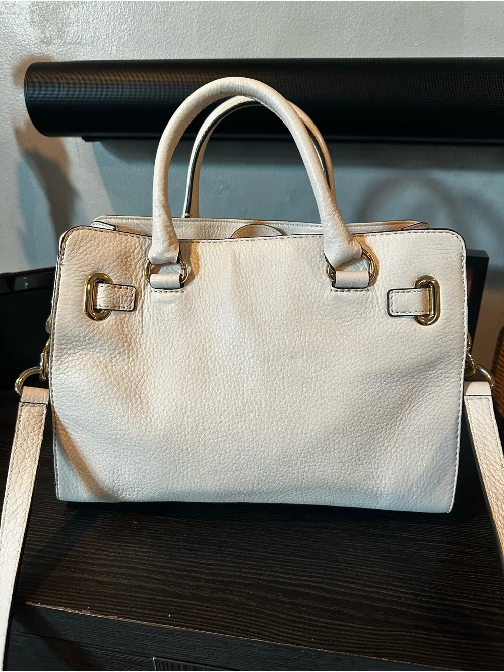 Michael Kors Cream Pebble Leather Satchel with Gold Hardware